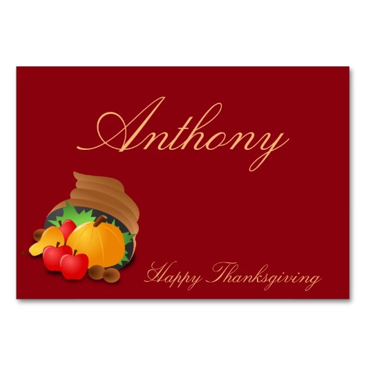 Red Custom Erntedank Table Cards Cornucopia Tischnummer (Rückseite)