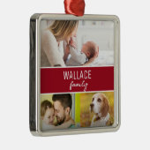 Red Custom Family Foto Collage Weihnachten Ornament Aus Metall (Rechts)
