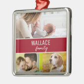 Red Custom Family Foto Collage Weihnachten Ornament Aus Metall (Links)