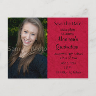 Red Custom Foto Abschluss Save the Date Card Ankündigungspostkarte