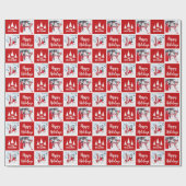 Red Custom Foto Familienname Happy Holidays Geschenkpapier (Flach)