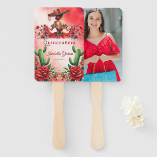 Red Custom Foto Mexicanischer Stil Quinceañera Fächer