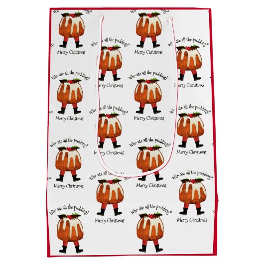 Red Custom Fun Pudding Frohe Weihnachten Mittlere Geschenktüte (Rückseite)