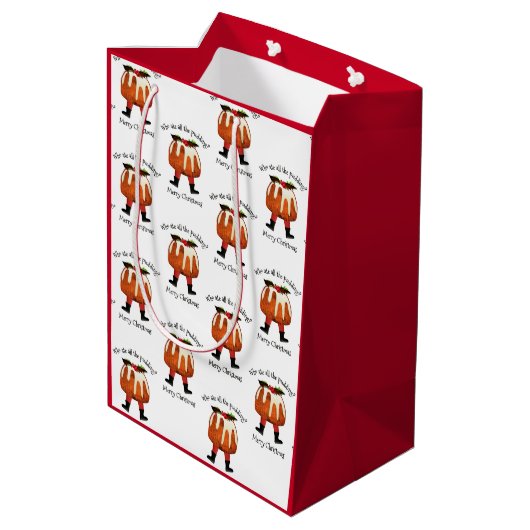 Red Custom Fun Pudding Frohe Weihnachten Mittlere Geschenktüte (Rückseite Schrägansicht)