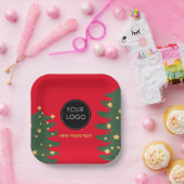 Red Custom Logo Company Business Weihnachtsbaum Pappteller (Party)