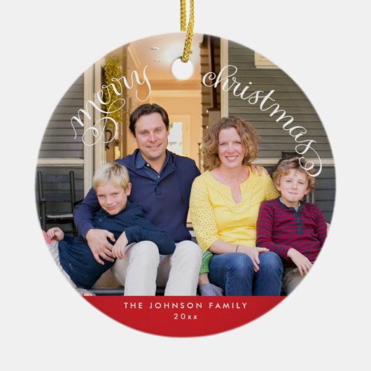 Red Custom Merge Weihnachts Foto Tree Ornament (Vorne)
