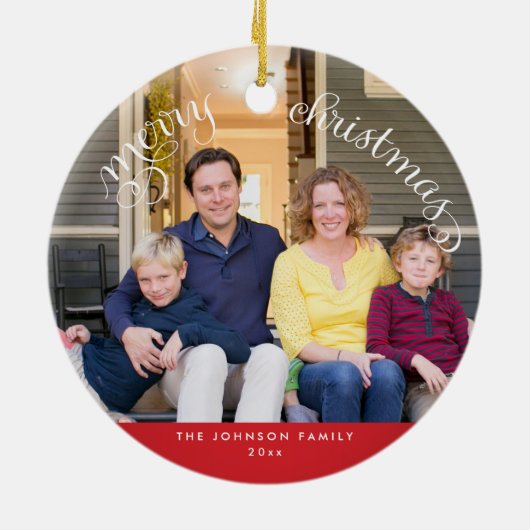 Red Custom Merge Weihnachts Foto Tree Ornament (Hinten)