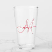 Red Custom Monogram Name Modern Handwriting Glas (Vorderseite)