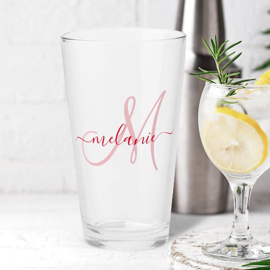 Red Custom Monogram Name Modern Handwriting Glas