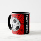 Red Custom Soccer Ball Birthday Age Name Tasse (Vorderseite Links)