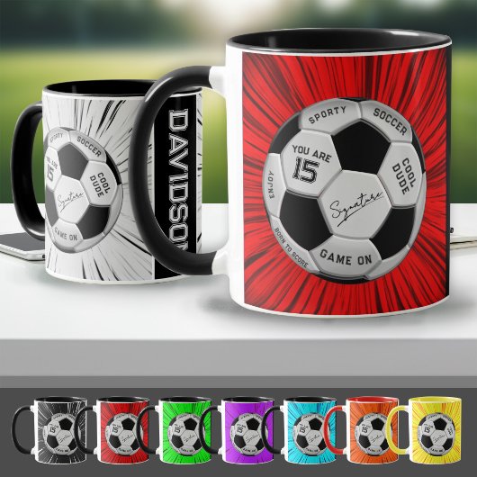 Red Custom Soccer Ball Birthday Age Name Tasse