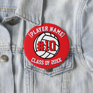 Red Custom Volleyball Player and Class Button