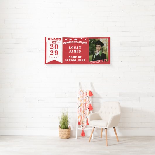 Red Customized Abschluss 2025 mit Name und Foto Banner (Insitu)