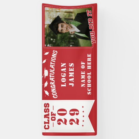 Red Customized Abschluss 2025 mit Name und Foto Banner (Vertikal)
