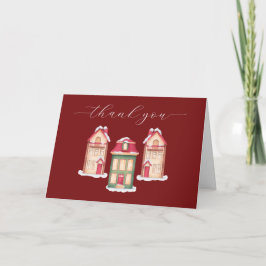 Red Cute Snow Gingerbread Village Baby Shower Dankeskarte