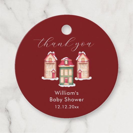 Red Cute Snow Gingerbread Village Baby Shower  Geschenkanhänger (Vorderseite)
