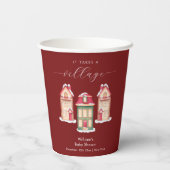 Red Cute Snow Gingerbread Village Baby Shower  Pappbecher (Rückseite)