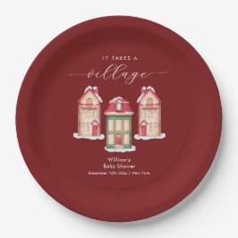 Red Cute Snow Gingerbread Village Baby Shower  Pappteller