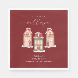 Red Cute Snow Gingerbread Village Baby Shower  Serviette