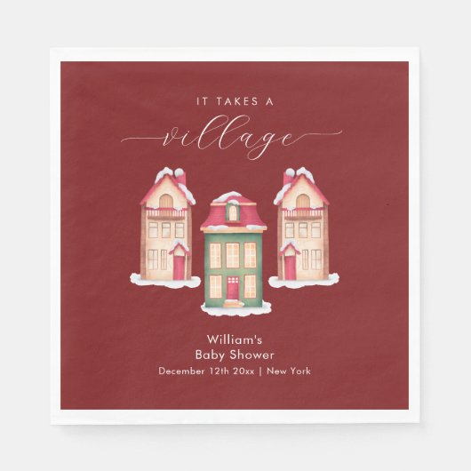 Red Cute Snow Gingerbread Village Baby Shower Serviette (Vorderseite)