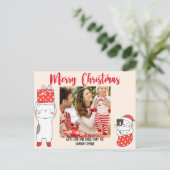 Red Cutesy Cat Christmas Card Postkarte (Stehend Vorderseite)