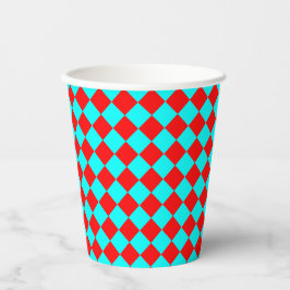 Red Cyan Checker Diamond Pattern Pappbecher