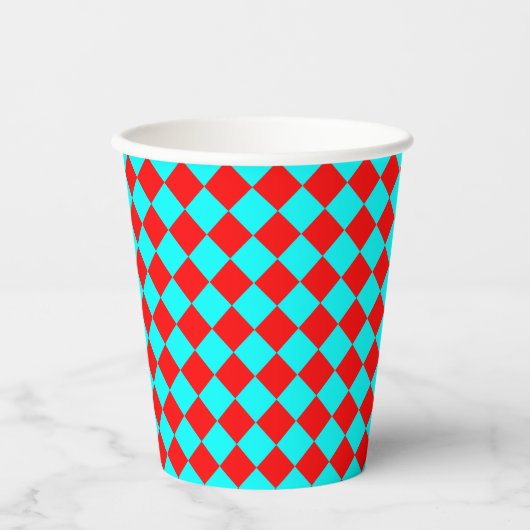 Red Cyan Checker Diamond Pattern Pappbecher (Vorderseite)