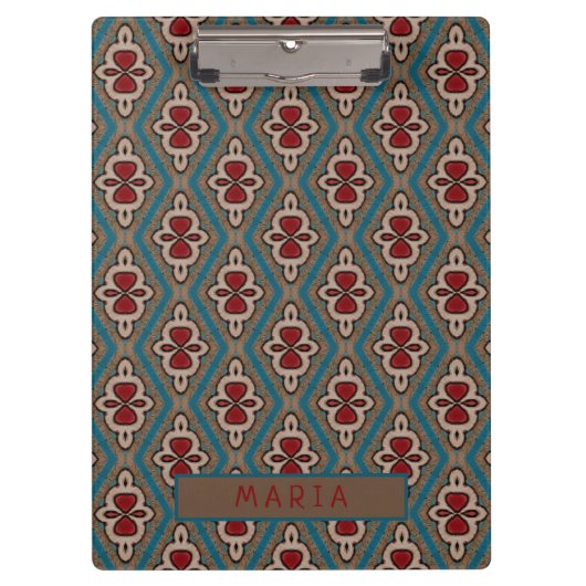 Red Cyan Copper Azulejos Tile Eleganname Klemmbrett (Vorderseite)