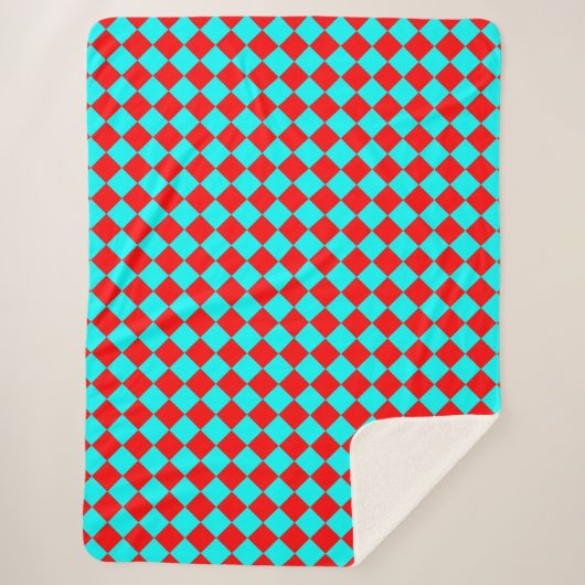 Red Cyan Schachbrett Diamond Pattern Sherpadecke (Vorderseite)
