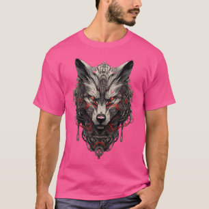 Red Cyborg Wolf Mecha Cyberpunk T-Shirt