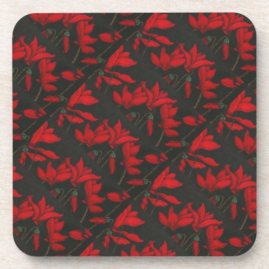 "Red Cyclaman Tiled Pattern" Floral Untersetzer Se (Vorderseite)