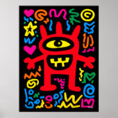 Red Cyclops Alien - Funky Neon Pop Monster Poster (Vorne)