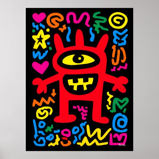Red Cyclops Alien - Funky Neon Pop Monster Poster (Vorne)