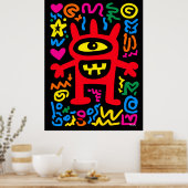 Red Cyclops Alien - Funky Neon Pop Monster Poster (Küche)