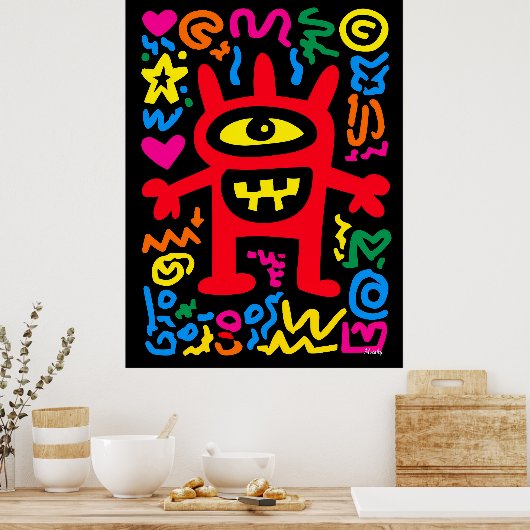 Red Cyclops Alien - Funky Neon Pop Monster Poster (Küche)