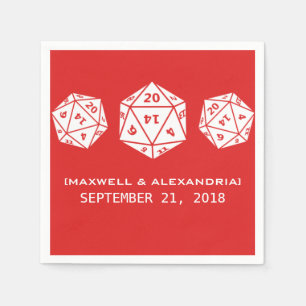 Red D20 Dice Gamer Wedding Paper Napkins Serviette