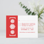 Red D20 Dice Gamer Wedding Response Card RSVP Karte (Stehend Vorderseite)