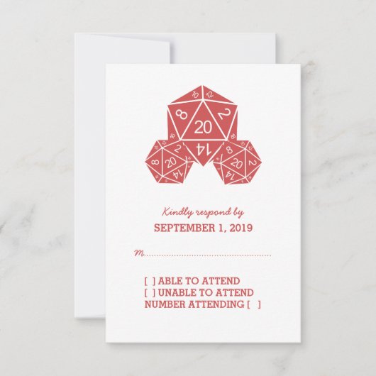 Red D20 Dice Response Card RSVP Karte (Vorderseite)