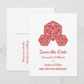 Red D20 Dice Save the Date Postkarte (Vorne/Hinten)