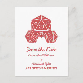 Red D20 Dice Save the Date Postkarte