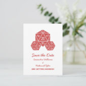 Red D20 Dice Save the Date Postkarte (Stehend Vorderseite)