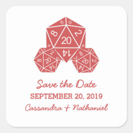 Red D20 Dice Save the Date Stickers