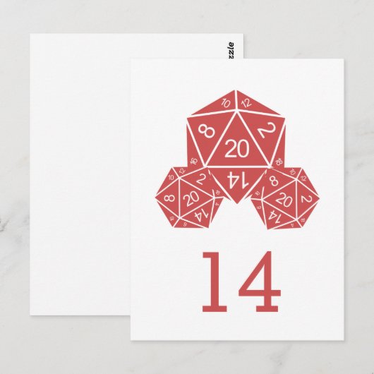 Red D20 Dice Tischnummer Postkarte (Vorne/Hinten)