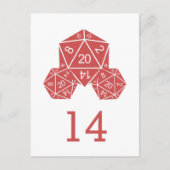 Red D20 Dice Tischnummer Postkarte (Vorderseite)
