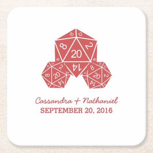 Red D20 Dice Wedding Paper Untersetzer (Vorderseite)