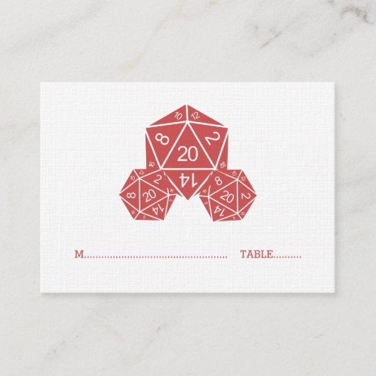 Red D20 Dice Wedding Platzkarte (Vorderseite)