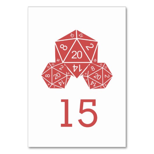 Red D20 Dice Wedding Table Card Tischnummer (Vorderseite)