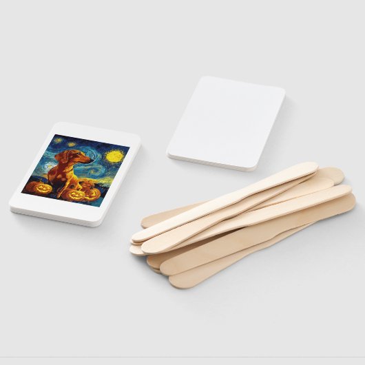 Red Dachshund of van gogh starry night halloween F Fächer (Non-assembled)