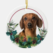 Red Dackel Dog Evergreen Kreath Keramik Ornament (Vorne)