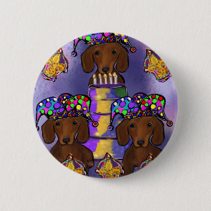 Red Dackel Mardi Gras Button